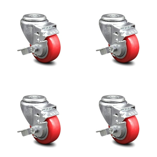 250 lbs Capacity/Caster Red Polyurethane Swivel Bolt Hole Caster w/3.5 x 1.25 Wheel & Total Locking Brake Service Caster Brand 250 lbs Capacity/Caster Red Polyurethane Swivel Bolt Hole Caster w/3.5 x 1.25 Wheel & Total Locking Brake Service Caster Brand